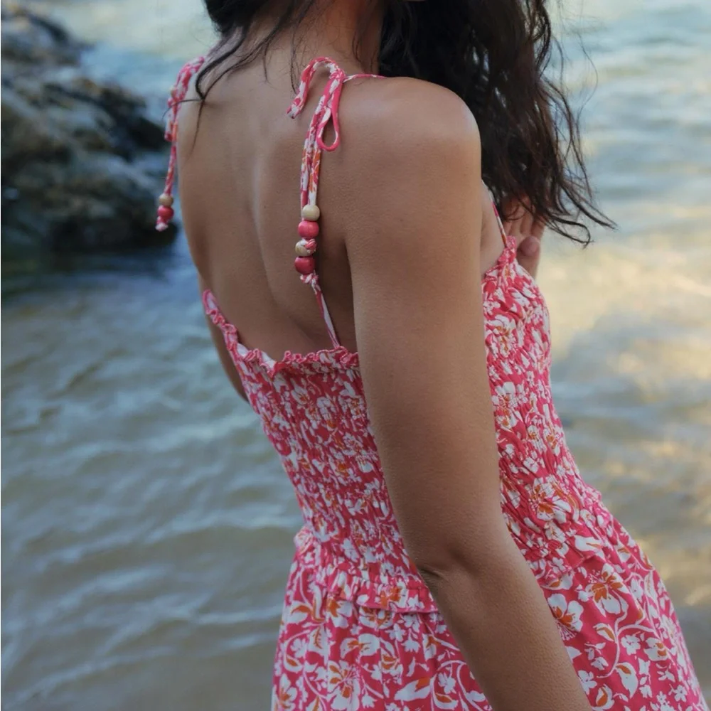 Zara limited edition bohemian print beaded strap midi dress - Picture 3 of 7
